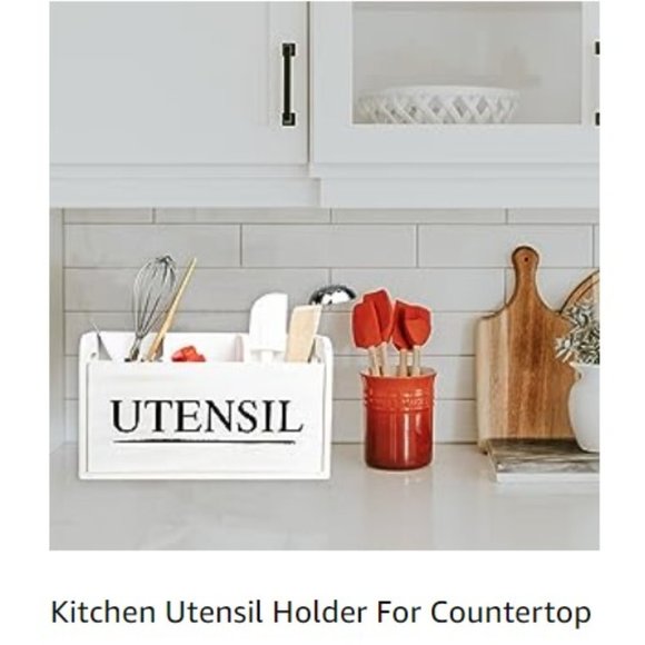 XL Farmhouse White Wooden Kitchen Utensil Holder - Cooking Utensil Organizer - Picture 14 of 16